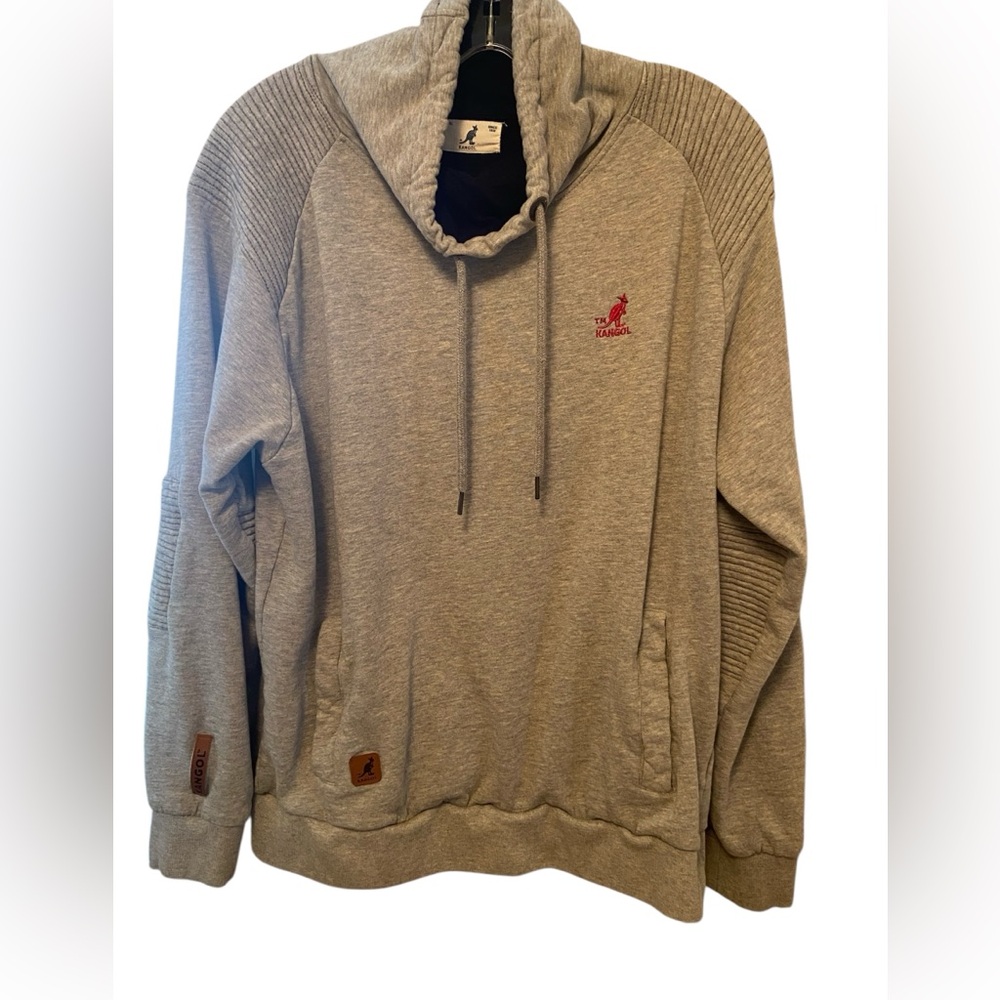 Mens Kangol grey mock neck sweatshirt with drawstring front pockets XL